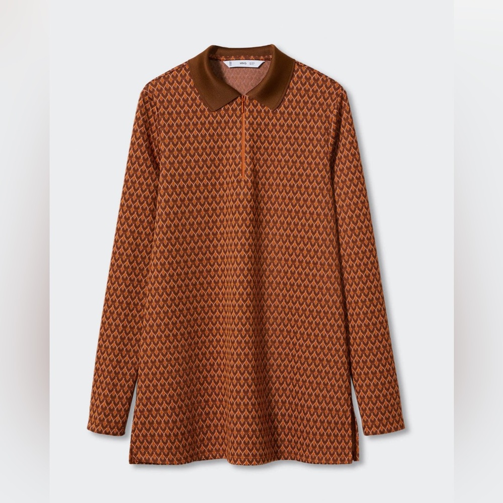 Mango retro print collared long sleeve polo shirt